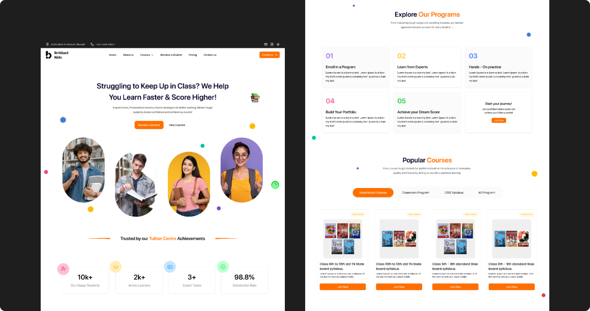 brilliant tution home page overview