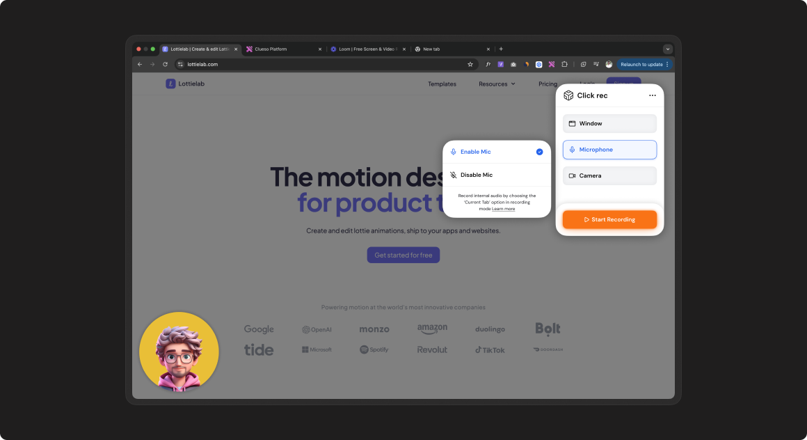 Microphone settings overlay