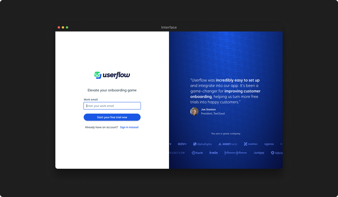 Social Proof–Driven Signup Screen
